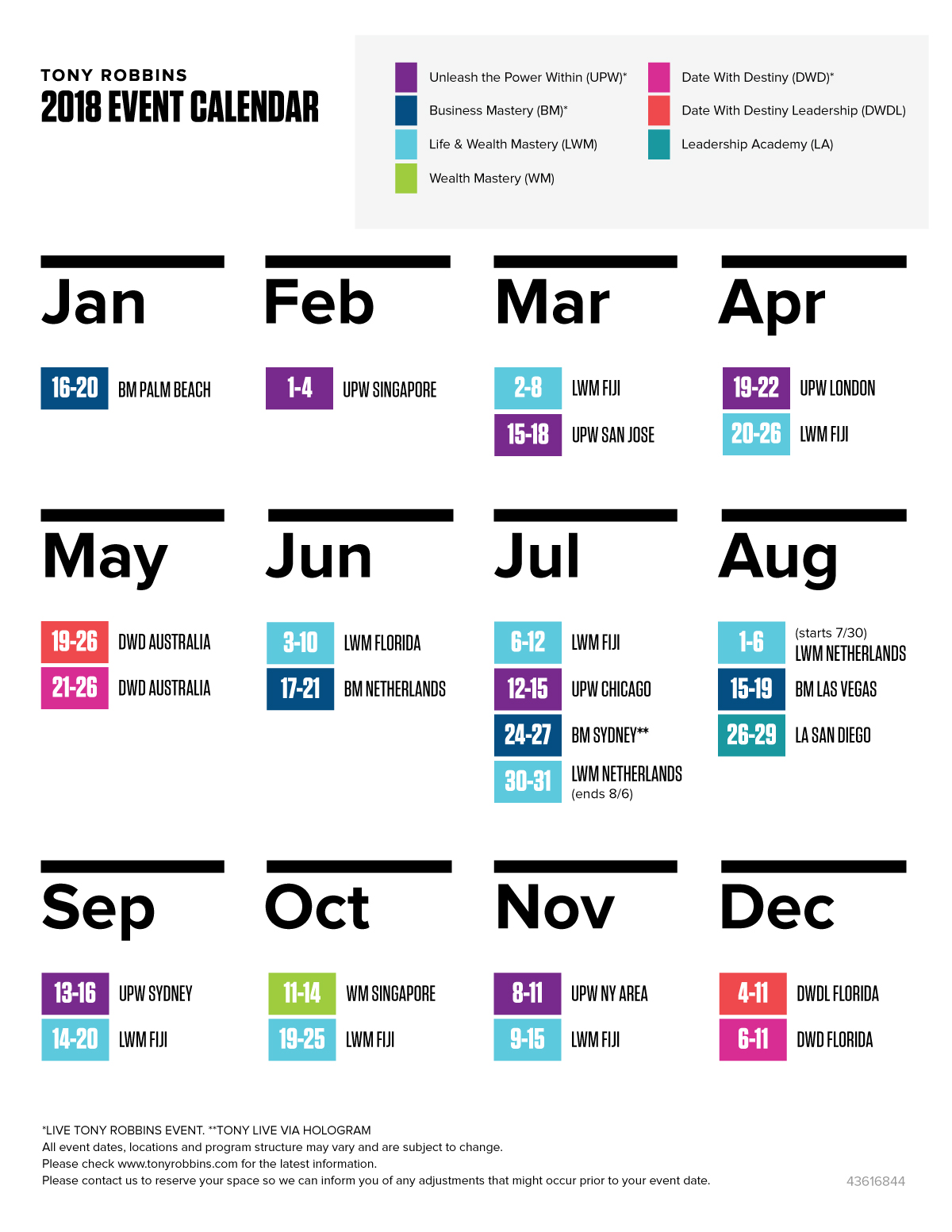 Tony Robbins' Event Calendar